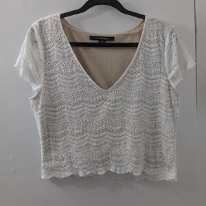 Le Chateau Cream Lace V-Neck Blouse